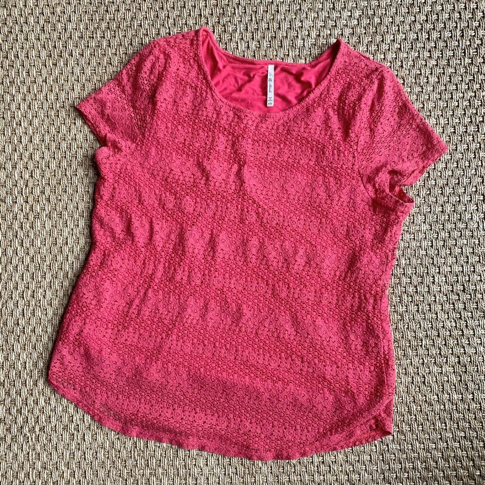 Leo & Nicole Pink Lace Tee-Shirt w/ Rounded Hem Size XXL